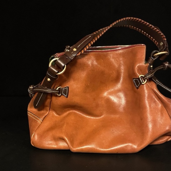 Dooney & Bourke Cognac Leather Shoulder Bag with Braided Strap - Picture 4 of 8